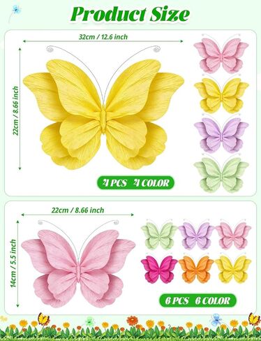 3D Paper Butterfly Decorations, 10Pcs Large Butterfly Wall Room Decor 6 Colors 2 Sizes Hanging Butterflies Party Decoration for Birthday Wedding Baby Shower Party Supplies in Saudi Arabia