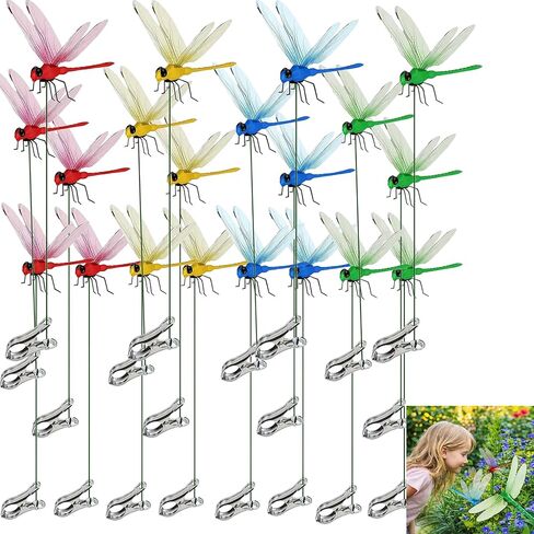 20 Pcs Dragonfly Clips for Bugs Repellent, 3D Artificial Dragonfly Hat Clips Garden Decor, Garden Bird and Fly Scare Devices for Indoor Outdoor Material Optimized in Kuwait