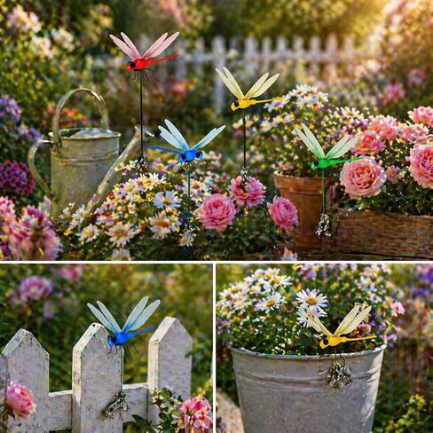 20 Pcs Dragonfly Clips for Bugs Repellent, 3D Artificial Dragonfly Hat Clips Garden Decor, Garden Bird and Fly Scare Devices for Indoor Outdoor Material Optimized in Kuwait