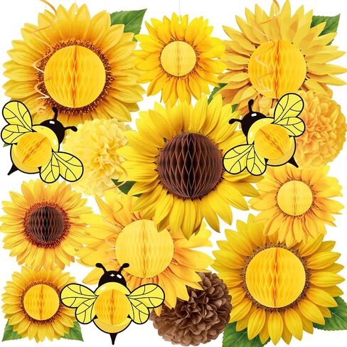15PCS Sunflower Honeycomb Party Decorations - Flower Paper Hanging Decor for Summer Birthday Classroom Floral Baby Shower Garden in Saudi Arabia