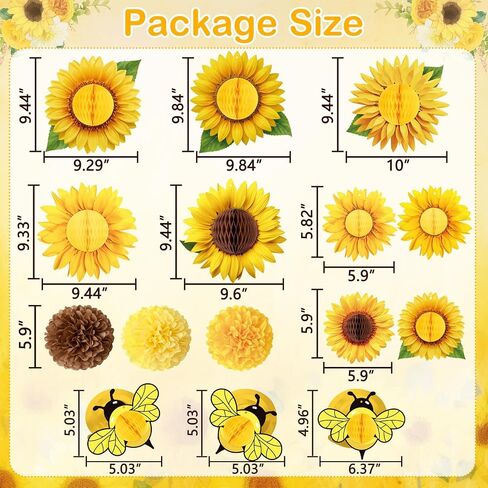15PCS Sunflower Honeycomb Party Decorations - Flower Paper Hanging Decor for Summer Birthday Classroom Floral Baby Shower Garden in Saudi Arabia