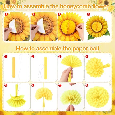 15PCS Sunflower Honeycomb Party Decorations - Flower Paper Hanging Decor for Summer Birthday Classroom Floral Baby Shower Garden in Saudi Arabia