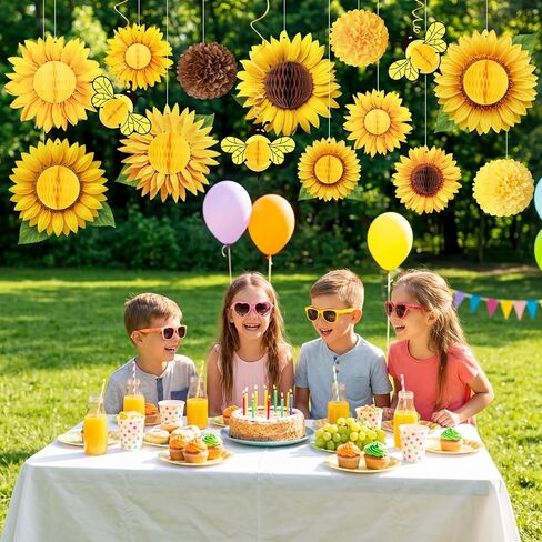 15PCS Sunflower Honeycomb Party Decorations - Flower Paper Hanging Decor for Summer Birthday Classroom Floral Baby Shower Garden in Saudi Arabia