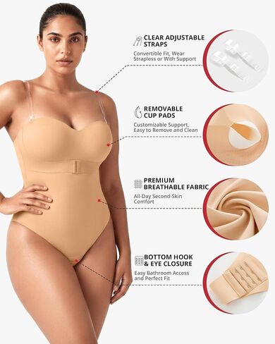 Shapewear Bodysuit Tummy Control Strapless Bra Shapewear for Women Strapless Faja Body Shaper Thong Light Shapewear Beige 2XL in Saudi Arabia