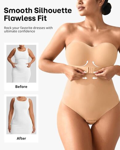Shapewear Bodysuit Tummy Control Strapless Bra Shapewear for Women Strapless Faja Body Shaper Thong Light Shapewear Beige 2XL in Saudi Arabia