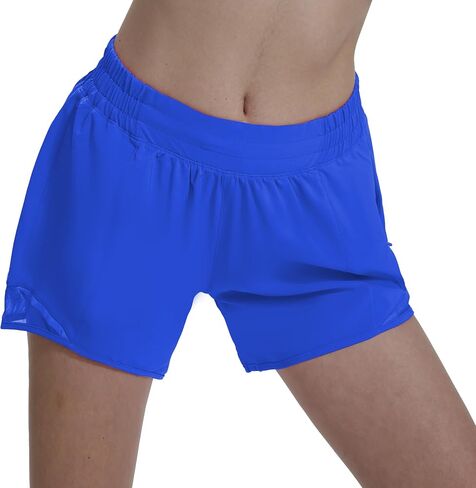Athletic Running Shorts for Women with Zipper Pocket Soft Gym Workout Shorts with Mesh Liner Qucky Dry 2.5'' / 5'' Black S in Saudi Arabia