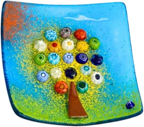 Via Graceffo Murano Glass Tree of Life Dish, Turquoise, Decorative Dish, Jewelry Tray, Jewelry Holder, Made in Italy (Small) in Kuwait