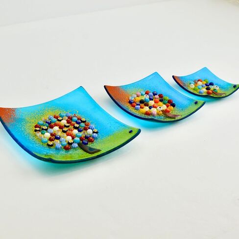 Via Graceffo Murano Glass Tree of Life Dish, Turquoise, Decorative Dish, Jewelry Tray, Jewelry Holder, Made in Italy (Small) in Kuwait