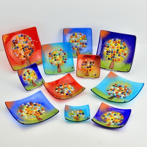Via Graceffo Murano Glass Tree of Life Dish, Turquoise, Decorative Dish, Jewelry Tray, Jewelry Holder, Made in Italy (Small) in Kuwait