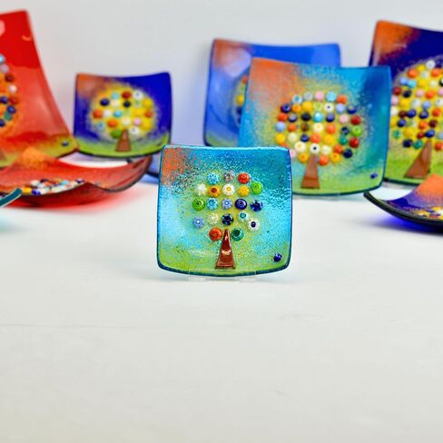 Via Graceffo Murano Glass Tree of Life Dish, Turquoise, Decorative Dish, Jewelry Tray, Jewelry Holder, Made in Italy (Small) in Kuwait