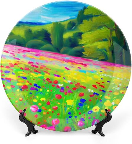 Decorative Plates, Cat on The Window Watercolor Painting Ceramic Dinner Plate Home Wobble-Plate with Display Stand, Wall Hanging Decor for Living Dining Room Kitchen Household 7 Inch in Kuwait