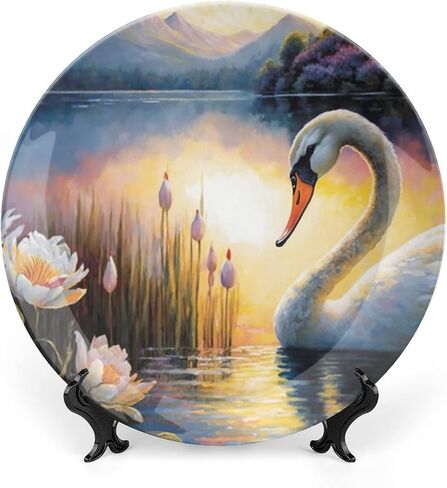 Decorative Plates, Cat on The Window Watercolor Painting Ceramic Dinner Plate Home Wobble-Plate with Display Stand, Wall Hanging Decor for Living Dining Room Kitchen Household 7 Inch in Kuwait