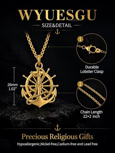 Anchor Necklace for Men 14K Gold Jewelry Marine Summer Necklace Gifts for Husband, Boyfriend, Father in Saudi Arabia