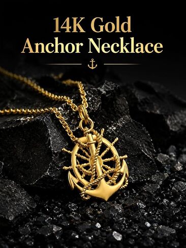 Anchor Necklace for Men 14K Gold Jewelry Marine Summer Necklace Gifts for Husband, Boyfriend, Father in Saudi Arabia