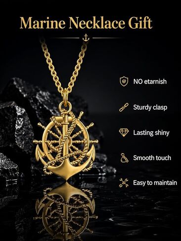 Anchor Necklace for Men 14K Gold Jewelry Marine Summer Necklace Gifts for Husband, Boyfriend, Father in Saudi Arabia