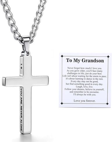 Cross Necklace for Mens Teens 316L Stainless Steel 3mm Cuban Link Chain Cross Pendant Necklaces Inspirational Christian Religious Jewelry Gifts 18/20/22inch Silver in Saudi Arabia