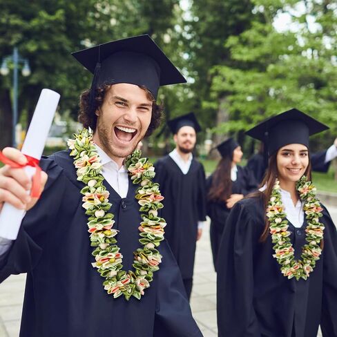 Suncalla Sage Green Graduation Ribbon Lei 2026 هاواي اليدوية التخرج Lei الكروشيه الأخضر الأوركيد Kukui الجوز Leis الاكريليك حبة قلادة للكلية المدرسة in Kuwait