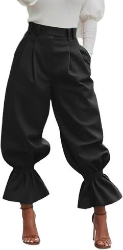 Kwunbwa Women's Wide Leg Dress Slacks Pants High Waisted Ruffle Harem Balloon Pants Casual Work Business Trousers in Saudi Arabia