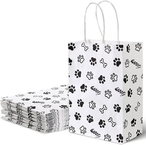 LovesTown 16PCS Gift Bags, Paper Retail Grocery Bags Dog Paw Print Goodie Bags with Paper Twist Handles for Party Gifts Birthday 5.5 x 2.8 x 7.9 inch in Kuwait