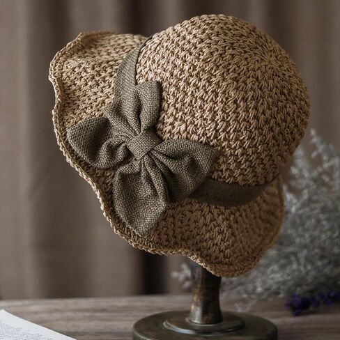 Crochet Sun Hat for Women Narrow Floppy Brim Straw Beach Hats Bowknot Travel Bowler Hat Spring Summer in Saudi Arabia