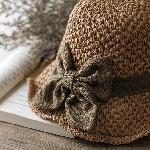 Crochet Sun Hat for Women Narrow Floppy Brim Straw Beach Hats Bowknot Travel Bowler Hat Spring Summer in Saudi Arabia