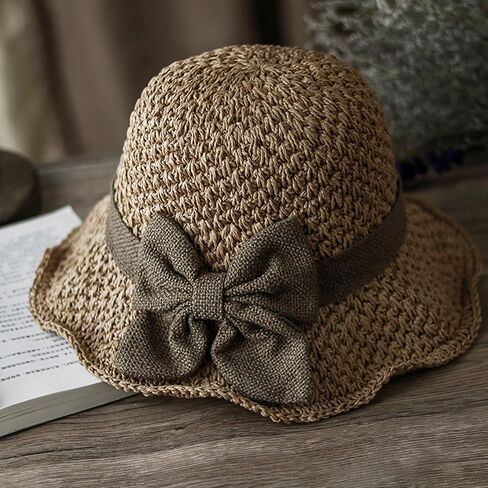 Crochet Sun Hat for Women Narrow Floppy Brim Straw Beach Hats Bowknot Travel Bowler Hat Spring Summer in Saudi Arabia