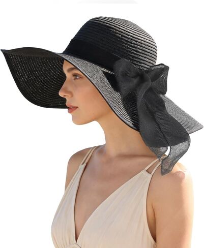 Oweisong Sun Beach Hats for Women Trendy Summer Vacation Straw Hat Boho Bow Wide Brim Packable Hat in Saudi Arabia