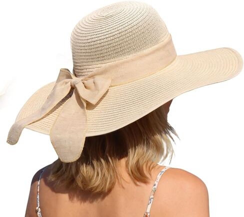 Oweisong Sun Beach Hats for Women Trendy Summer Vacation Straw Hat Boho Bow Wide Brim Packable Hat in Kuwait