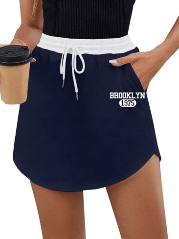 SOFIA'S CHOICE Women's Drawstring Sweat Skirt High Waist Mini Skirts Skorts with Pockets in Kuwait