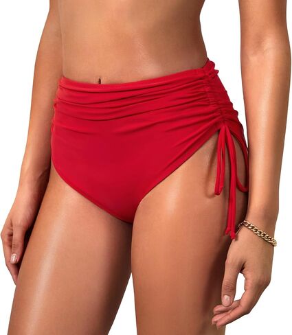 Komorebi Women's High Waisted Bikini Bottoms, Full Coverage Swimwear, Adjustable Side Tied Bathing Suit Bottom in Kuwait
