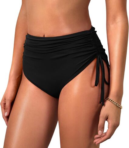 Komorebi Women's High Waisted Bikini Bottoms, Full Coverage Swimwear, Adjustable Side Tied Bathing Suit Bottom in Kuwait