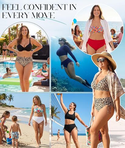 Komorebi Women's High Waisted Bikini Bottoms, Full Coverage Swimwear, Adjustable Side Tied Bathing Suit Bottom in Kuwait