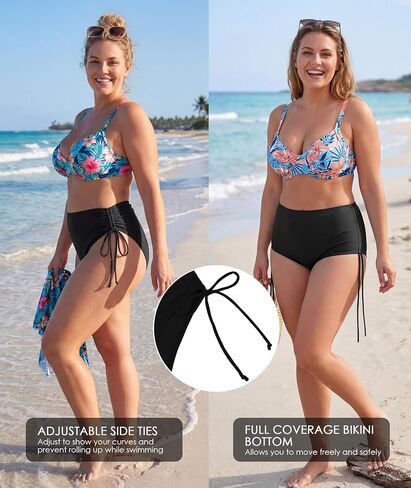 Komorebi Women's High Waisted Bikini Bottoms, Full Coverage Swimwear, Adjustable Side Tied Bathing Suit Bottom in Kuwait