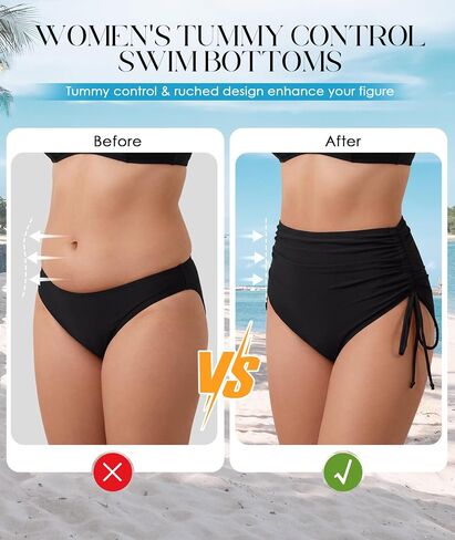 Komorebi Women's High Waisted Bikini Bottoms, Full Coverage Swimwear, Adjustable Side Tied Bathing Suit Bottom in Kuwait
