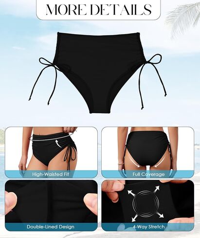Komorebi Women's High Waisted Bikini Bottoms, Full Coverage Swimwear, Adjustable Side Tied Bathing Suit Bottom in Kuwait