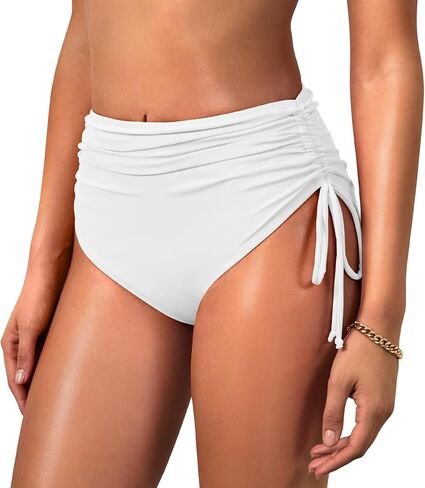 Komorebi Women's High Waisted Bikini Bottoms, Full Coverage Swimwear, Adjustable Side Tied Bathing Suit Bottom in Kuwait