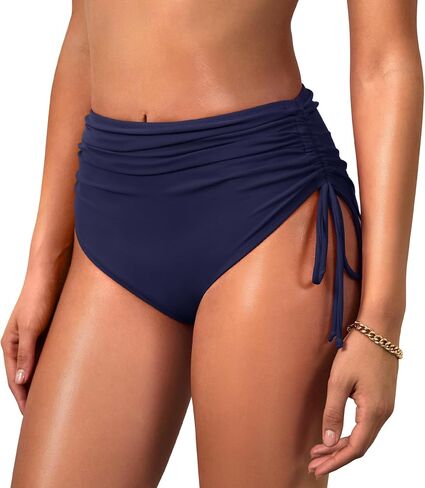 Komorebi Women's High Waisted Bikini Bottoms, Full Coverage Swimwear, Adjustable Side Tied Bathing Suit Bottom in Kuwait