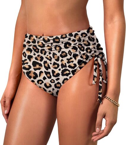 Komorebi Women's High Waisted Bikini Bottoms, Full Coverage Swimwear, Adjustable Side Tied Bathing Suit Bottom in Kuwait