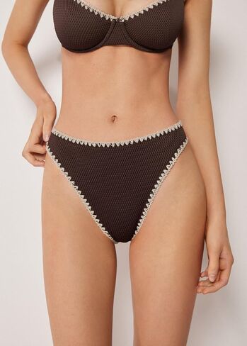 بدلة سباحة نسائية برازيلية عالية الخصر من CALZEDONIA مطرزة بلونين in Kuwait