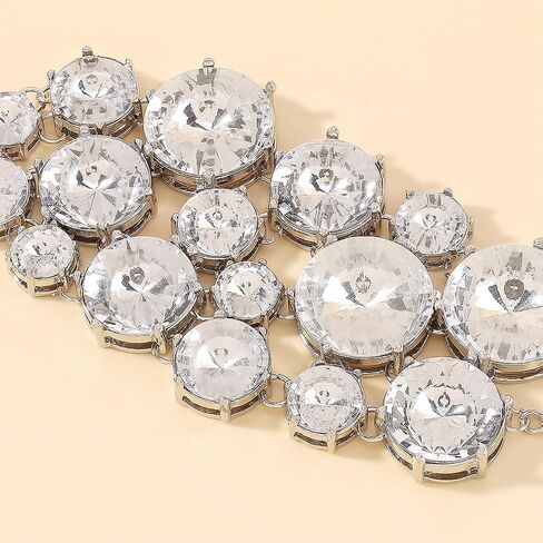 Big Round Rhinestone Bracelet for Women Funky Bling Chunky Acrylic Crystal Silver Cuff Bangles Statement Sparkly Party Prom Accessories Jewelry Gifts in Saudi Arabia