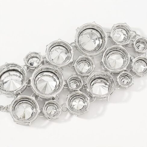 Big Round Rhinestone Bracelet for Women Funky Bling Chunky Acrylic Crystal Silver Cuff Bangles Statement Sparkly Party Prom Accessories Jewelry Gifts in Saudi Arabia