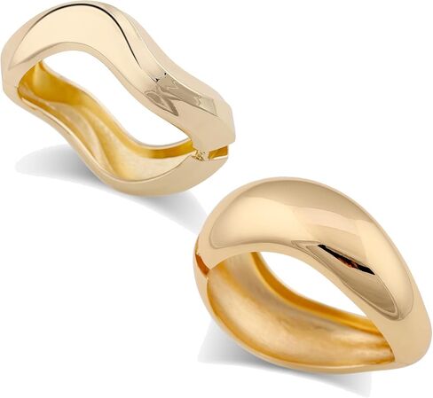 2 Pcs Chunky Gold Bracelets for Women, 14K Gold Plated Stackable Wavy Bangles, Trendy Statement Jewelry for Birthday Holiday Gifts in Saudi Arabia