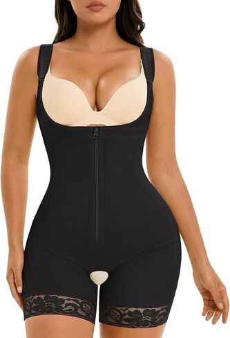 MERYOSZ Fajas Colombianas Shapewear for Women Tummy Control Bodysuit Faja Body Shaper with Zipper (Black,X-Large) in Saudi Arabia