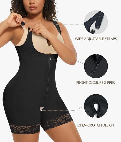 MERYOSZ Fajas Colombianas Shapewear for Women Tummy Control Bodysuit Faja Body Shaper with Zipper (Black,X-Large) in Saudi Arabia