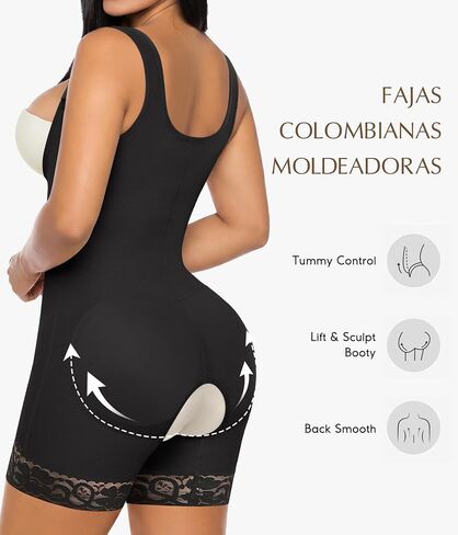 MERYOSZ Fajas Colombianas Shapewear for Women Tummy Control Bodysuit Faja Body Shaper with Zipper (Black,X-Large) in Saudi Arabia