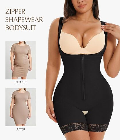 MERYOSZ Fajas Colombianas Shapewear for Women Tummy Control Bodysuit Faja Body Shaper with Zipper (Black,X-Large) in Saudi Arabia