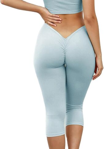 Mxiqqpltky﻿ Capri Leggings for Women Scrunch Back Low Rise Stretch Knee Length Seamless Capris Pants Gym Yoga Pants Workout in Kuwait