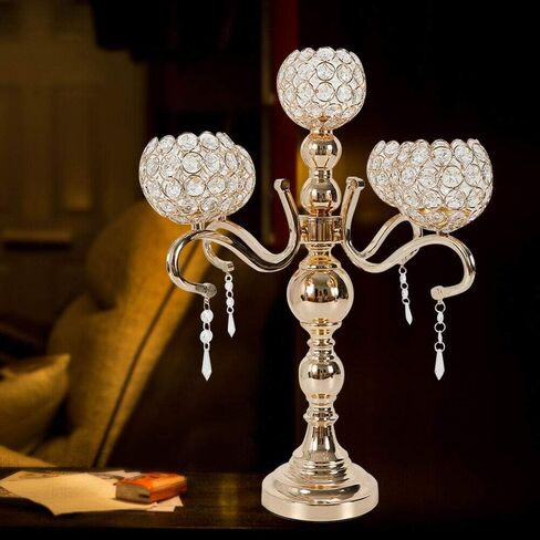 Modern Gold Candelabra, 5-Arm Candle Holder for Electronic Candles, Luxurious Table Centerpiece for Wedding, Anniversary, Dining Room, Romantic Home Decor in Saudi Arabia