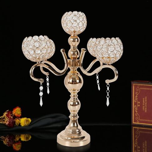 Modern Gold Candelabra, 5-Arm Candle Holder for Electronic Candles, Luxurious Table Centerpiece for Wedding, Anniversary, Dining Room, Romantic Home Decor in Saudi Arabia