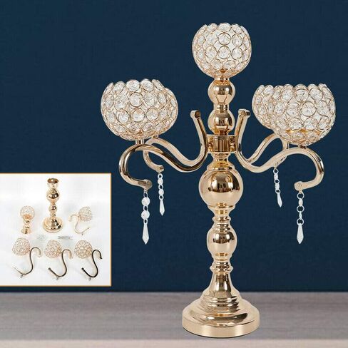 Modern Gold Candelabra, 5-Arm Candle Holder for Electronic Candles, Luxurious Table Centerpiece for Wedding, Anniversary, Dining Room, Romantic Home Decor in Saudi Arabia
